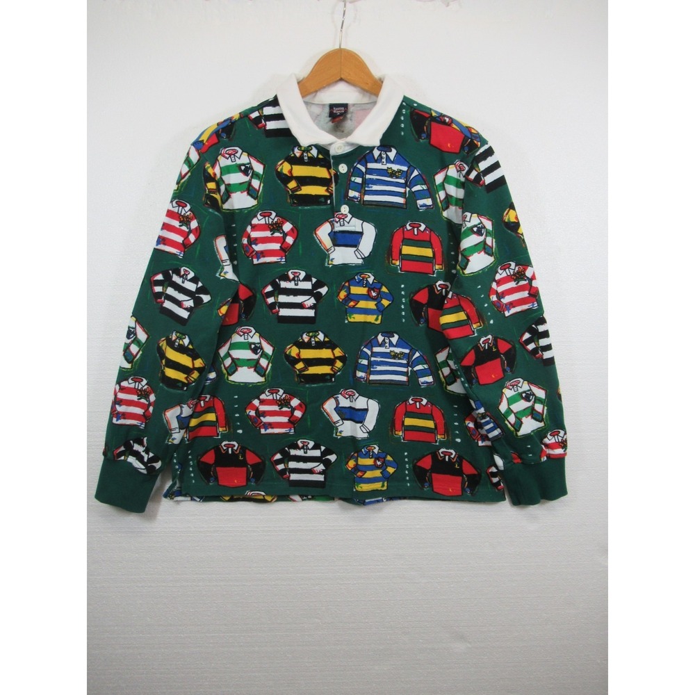 Rowing Blazers Target Rugby Polo Shirt Men Large Green All Over Print